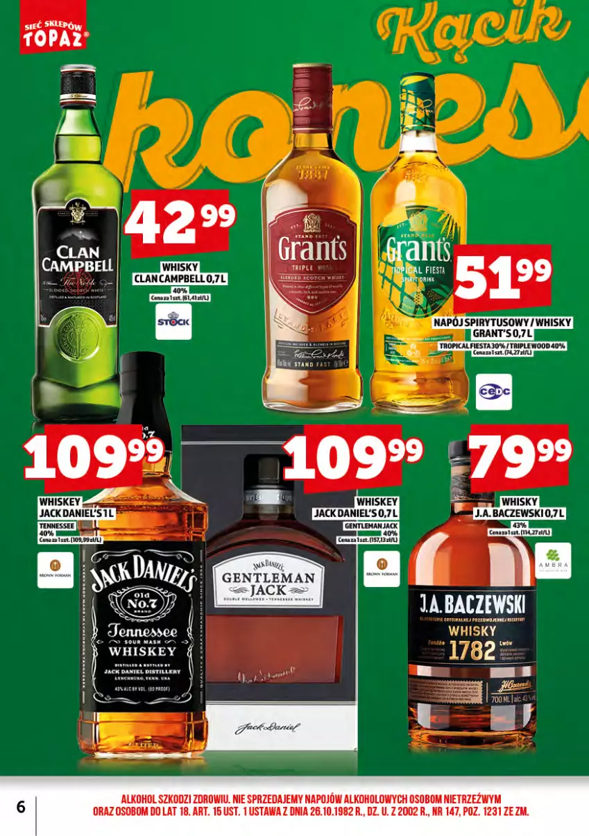 Gazetka promocyjna Topaz - Gazetka - ważna 01.02 do 28.02.2025 - strona 7 - produkty: Gra, Grant's, Jack Daniel's, Napój, Tropical, Whiskey, Whisky