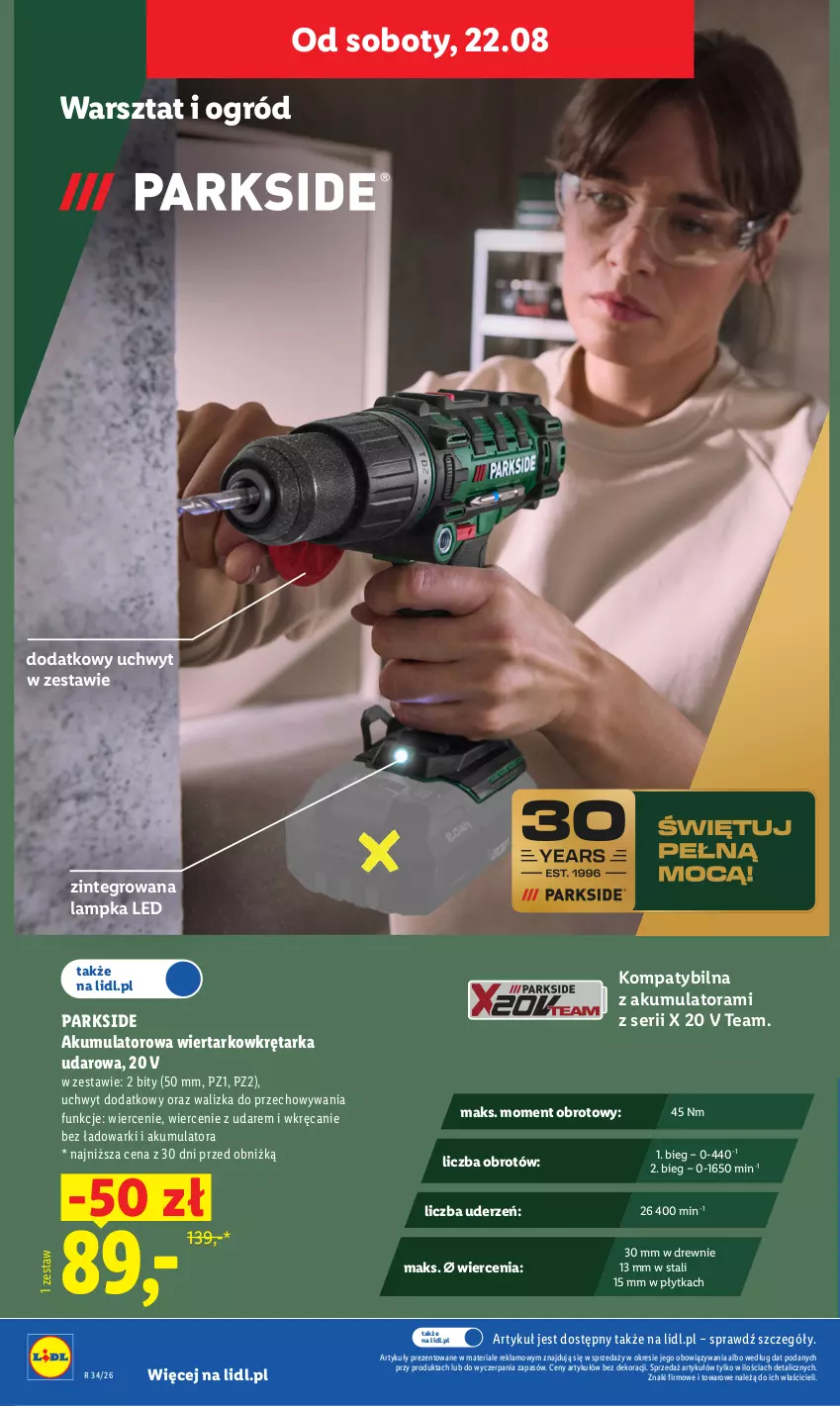 Gazetka promocyjna Lidl - Gazetka ważna od 20.08 do 22.08 - ważna 20.08 do 22.08.2026 - strona 40 - produkty: Akumulator, Akumulatorowa wiertarkowkrętark, Ogród, Parkside, Płytka, Ser, Tarka, Walizka, Wiertarkowkrętarka, Wkręt, Wkrętarka