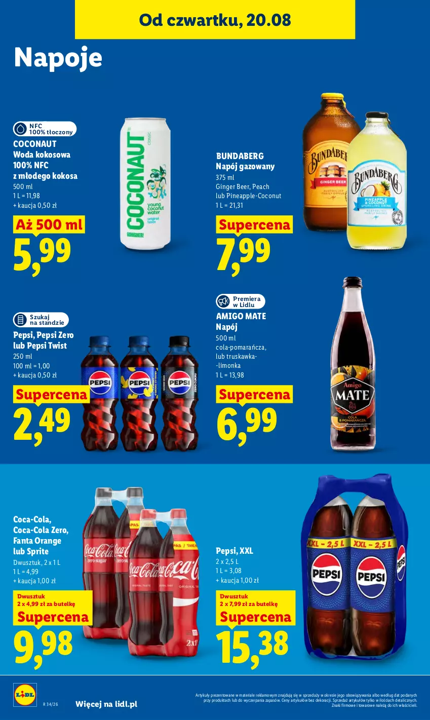 Gazetka promocyjna Lidl - Gazetka ważna od 20.08 do 22.08 - ważna 20.08 do 22.08.2026 - strona 78 - produkty: Coca-Cola, Fa, Fanta, Gin, Kokos, Limonka, Napój, Napój gazowany, Napoje, Pepsi, Sprite, Woda