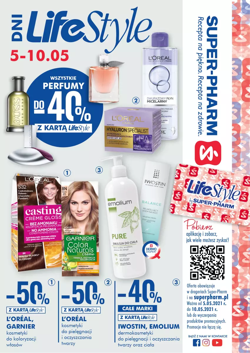 Gazetka promocyjna Super Pharm - Gazetka - ważna 05.05 do 10.05.2021 - strona 1 - produkty: Emolium, Garnier, Iwostin, Kosmetyki do pielęgnacji, Makijaż, Perfum