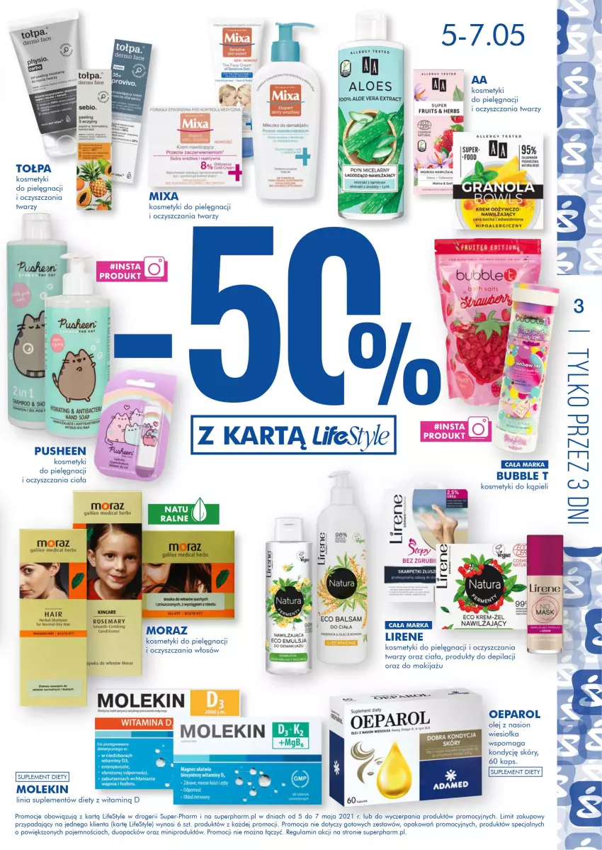 Gazetka promocyjna Super Pharm - Gazetka - ważna 05.05 do 10.05.2021 - strona 3 - produkty: Chia, Cynk, Emulsja, Fa, Kosmetyki do pielęgnacji, Lirene, Mixa, Mleczko, Moraz, Olej, Por, Suplement diety, Tołpa