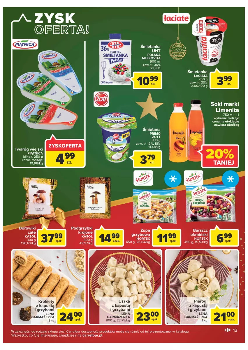 Gazetka promocyjna Carrefour - Gazetka Carrefour - ważna 19.12 do 24.12.2022 - strona 13 - produkty: Borowiki, Deser, Kapustą, Krokiety, Mleko, Mlekovita, Piątnica, Pierogi, Podgrzybki, Ser, Twaróg, Zott