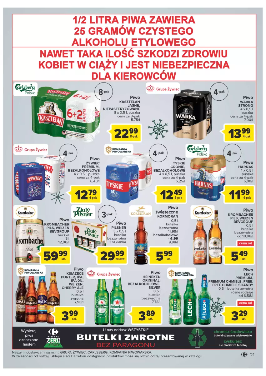 Gazetka promocyjna Carrefour - Gazetka Carrefour - ważna 19.12 do 24.12.2022 - strona 21 - produkty: Carlsberg, Gin, Gra, Harnaś, Heineken, Kasztelan, Książęce, Piec, Piwa, Piwo, Por, Szklanka, Tyskie, Warka