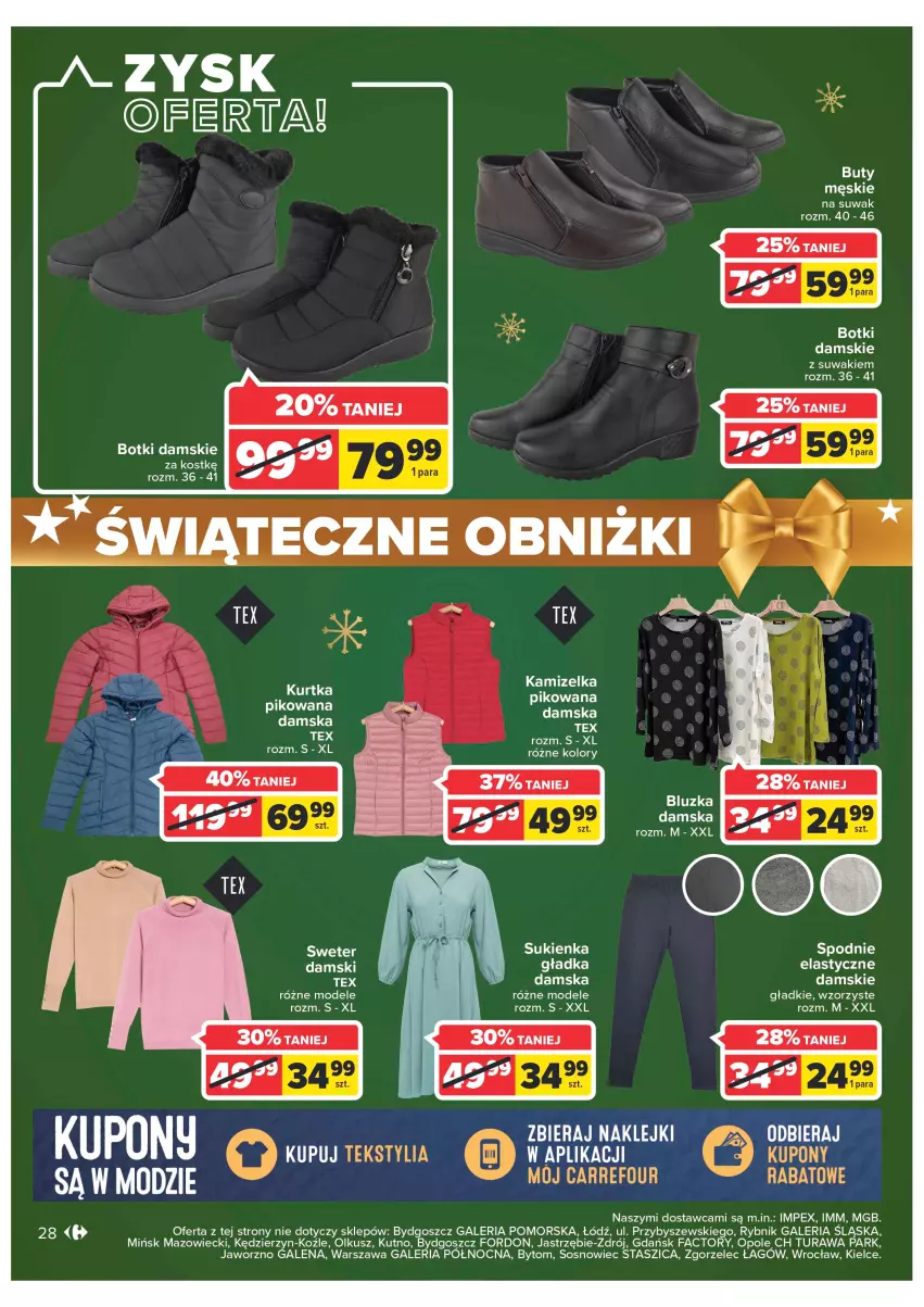 Gazetka promocyjna Carrefour - Gazetka Carrefour - ważna 19.12 do 24.12.2022 - strona 28 - produkty: Botki, Fa, Kamizelka, Klej, Kurtka, Sos, Sukienka