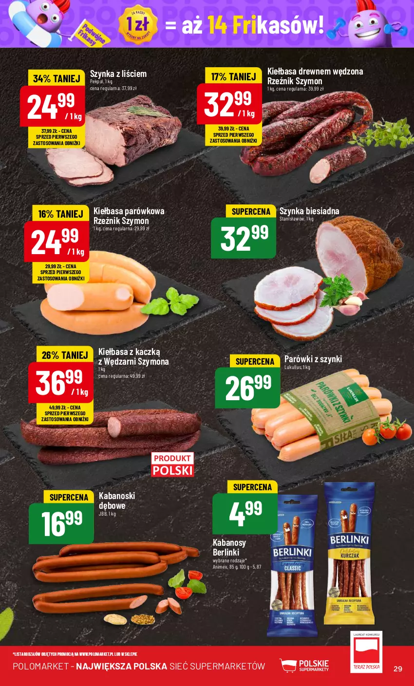 Gazetka promocyjna PoloMarket - Gazetka pomocyjna - ważna 26.06 do 02.07.2024 - strona 29 - produkty: Berlinki, Kabanos, Kiełbasa, Parówki, Parówki z szynki, Pekpol, Szynka