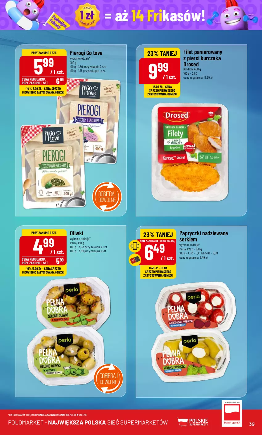 Gazetka promocyjna PoloMarket - Gazetka pomocyjna - ważna 26.06 do 02.07.2024 - strona 39 - produkty: Filet panierowany, Kurczak, Oliwki, Papryczki nadziewane, Pierogi, Ser