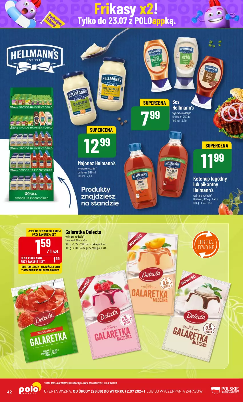 Gazetka promocyjna PoloMarket - Gazetka pomocyjna - ważna 26.06 do 02.07.2024 - strona 42 - produkty: Delecta, Gala, Galaretka, Hellmann’s, Ketchup, Majonez, Sos