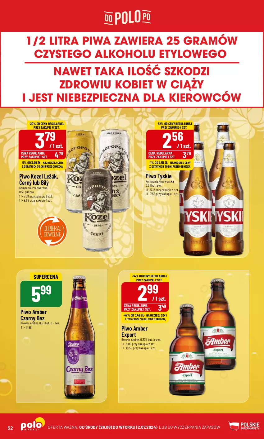 Gazetka promocyjna PoloMarket - Gazetka pomocyjna - ważna 26.06 do 02.07.2024 - strona 52 - produkty: Kozel, Piwo, Por, Tyskie