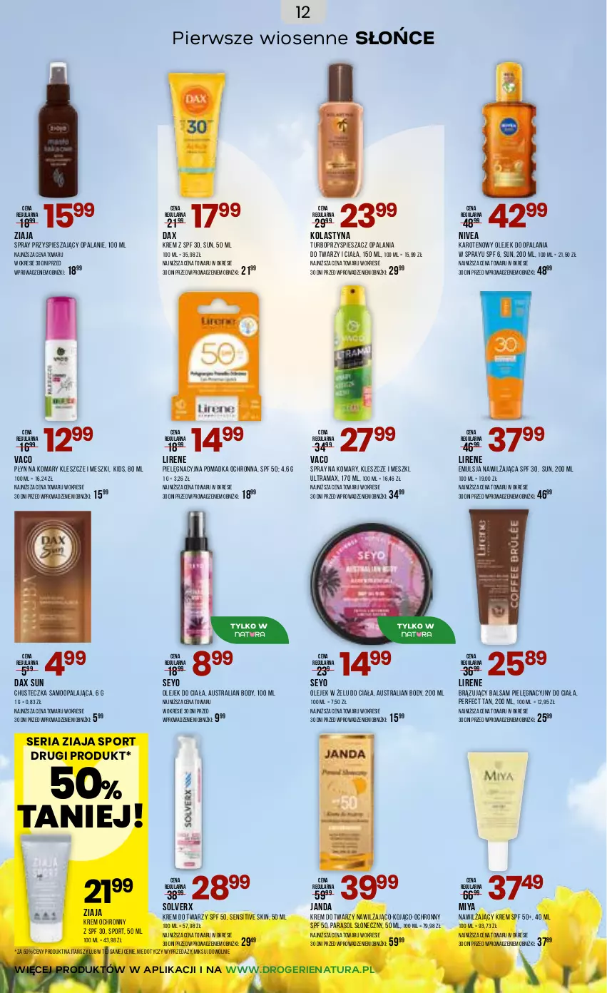 Gazetka promocyjna Drogerie Natura - Gazetka Drogerie Natura - ważna 31.03 do 16.04.2026 - strona 12 - produkty: Body, DAX, Emulsja, Krem do twarzy, Lirene, Nivea, Olej, Olejek do ciała, Parasol, Por, Rama, Ser, Sport, Ziaja
