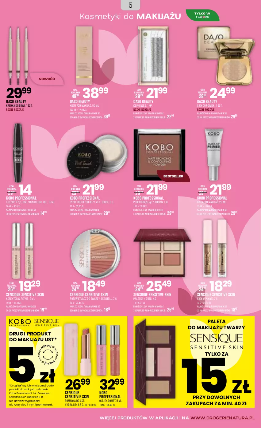 Gazetka promocyjna Drogerie Natura - Gazetka Drogerie Natura - ważna 31.03 do 16.04.2026 - strona 5 - produkty: Cień, KOBO, Kredka, Kredka do brwi, Makijaż, Olej, Paleta, Puder, Rozświetlacz, Tusz