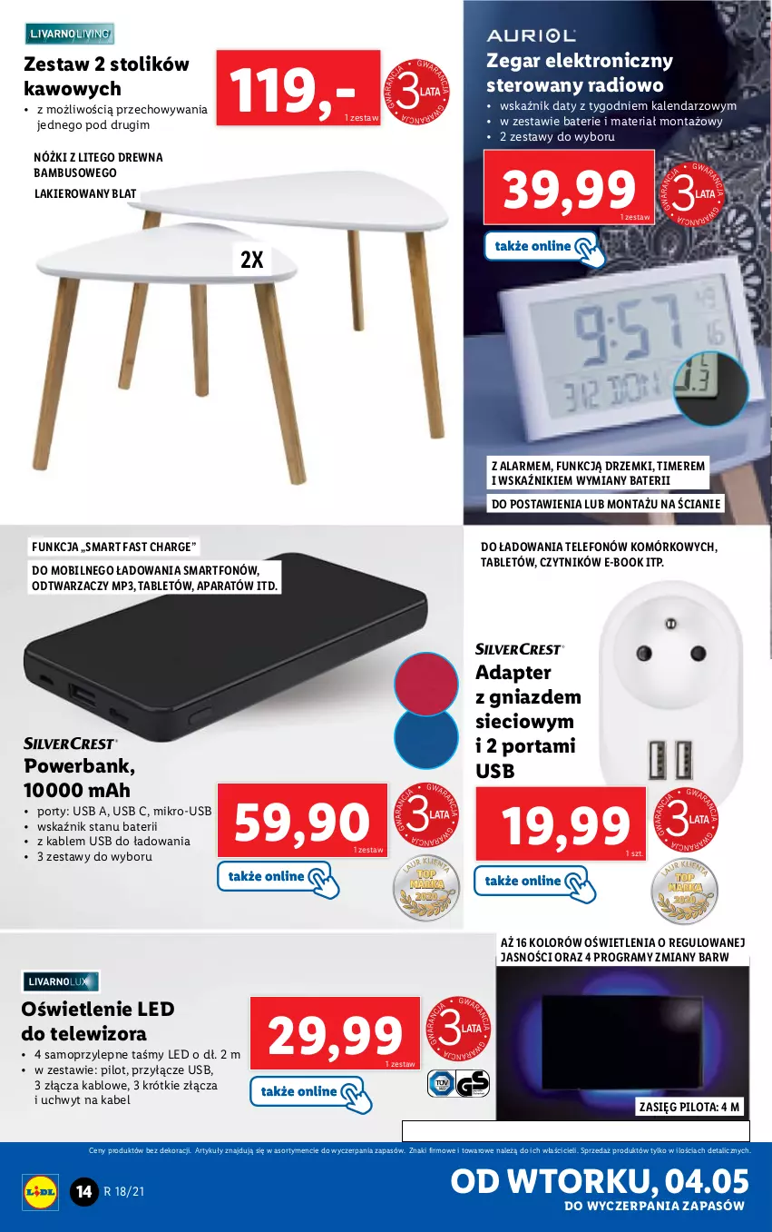 Gazetka promocyjna Lidl - GAZETKA - ważna 04.05 do 08.05.2021 - strona 14 - produkty: Fa, Gra, Kalendarz, Lakier, Mobil, Mop, Por, Powerbank, Smartfon, Stolik, Tablet, Telefon, Telewizor, Zegar