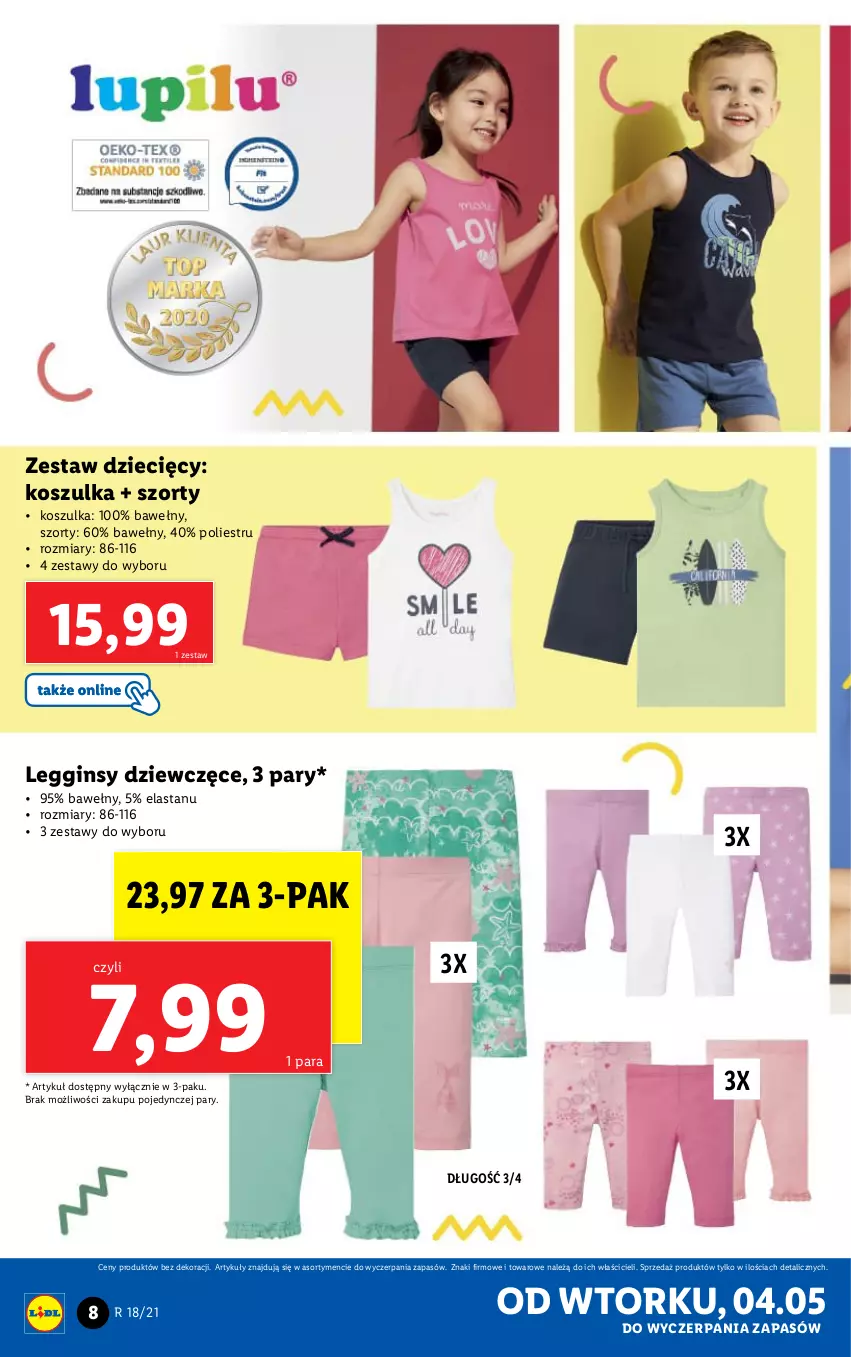 Gazetka promocyjna Lidl - GAZETKA - ważna 04.05 do 08.05.2021 - strona 8 - produkty: Dzieci, Gin, Kosz, Koszulka, Legginsy, Szorty