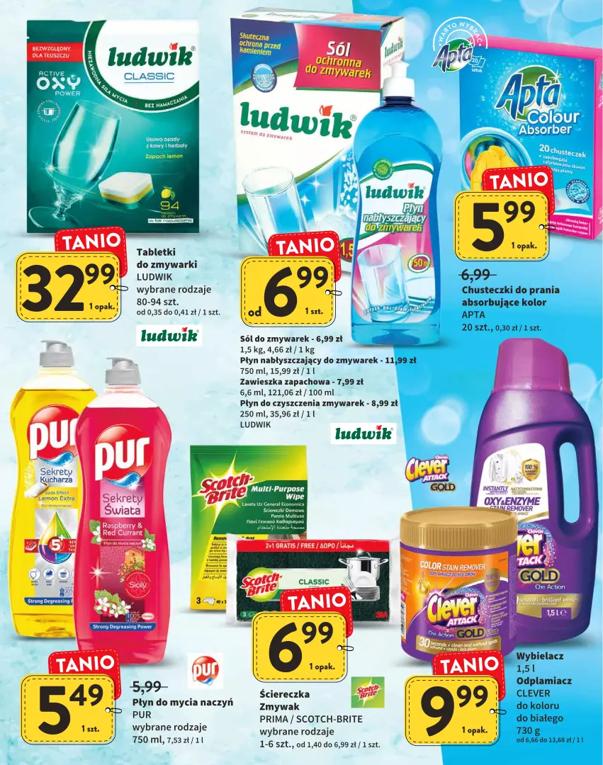 Gazetka promocyjna Intermarche - Wielkanoc - ważna 31.03 do 16.04.2022 - strona 22 - produkty: Brit, Chusteczki, Chusteczki do prania, Do mycia naczyń, Kret, Ludwik, Odplamiacz, Płyn do mycia, Płyn do mycia naczyń, Płyn nabłyszczający, Prima, Pur, Sól, Tablet, Tabletki do zmywarki, Zmywarki