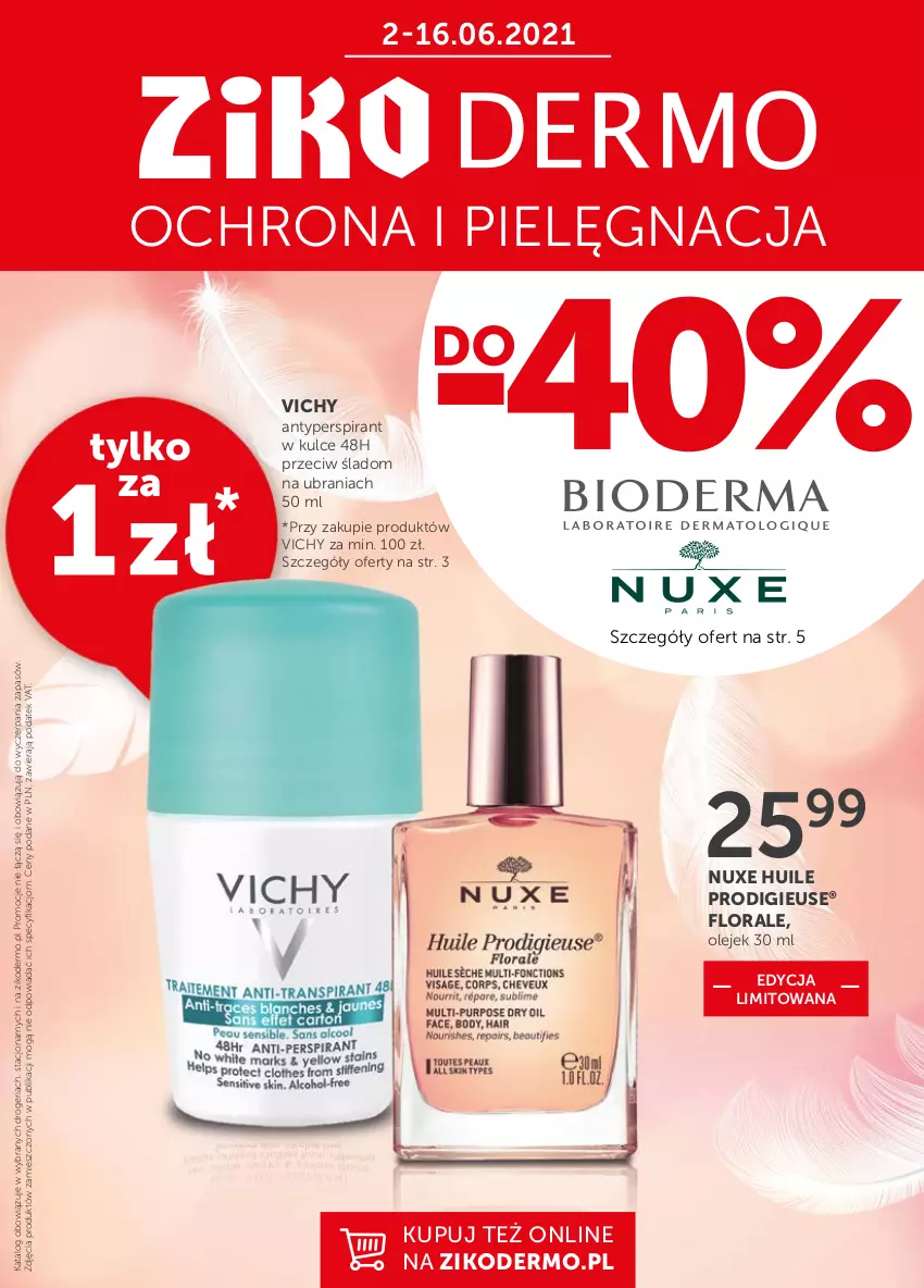 Gazetka promocyjna Ziko - 20 MAJA – 1 CZERWCA - ważna 02.06 do 16.06.2021 - strona 1 - produkty: Antyperspirant, Flora, Nuxe, Olej, Ubrania, Vichy