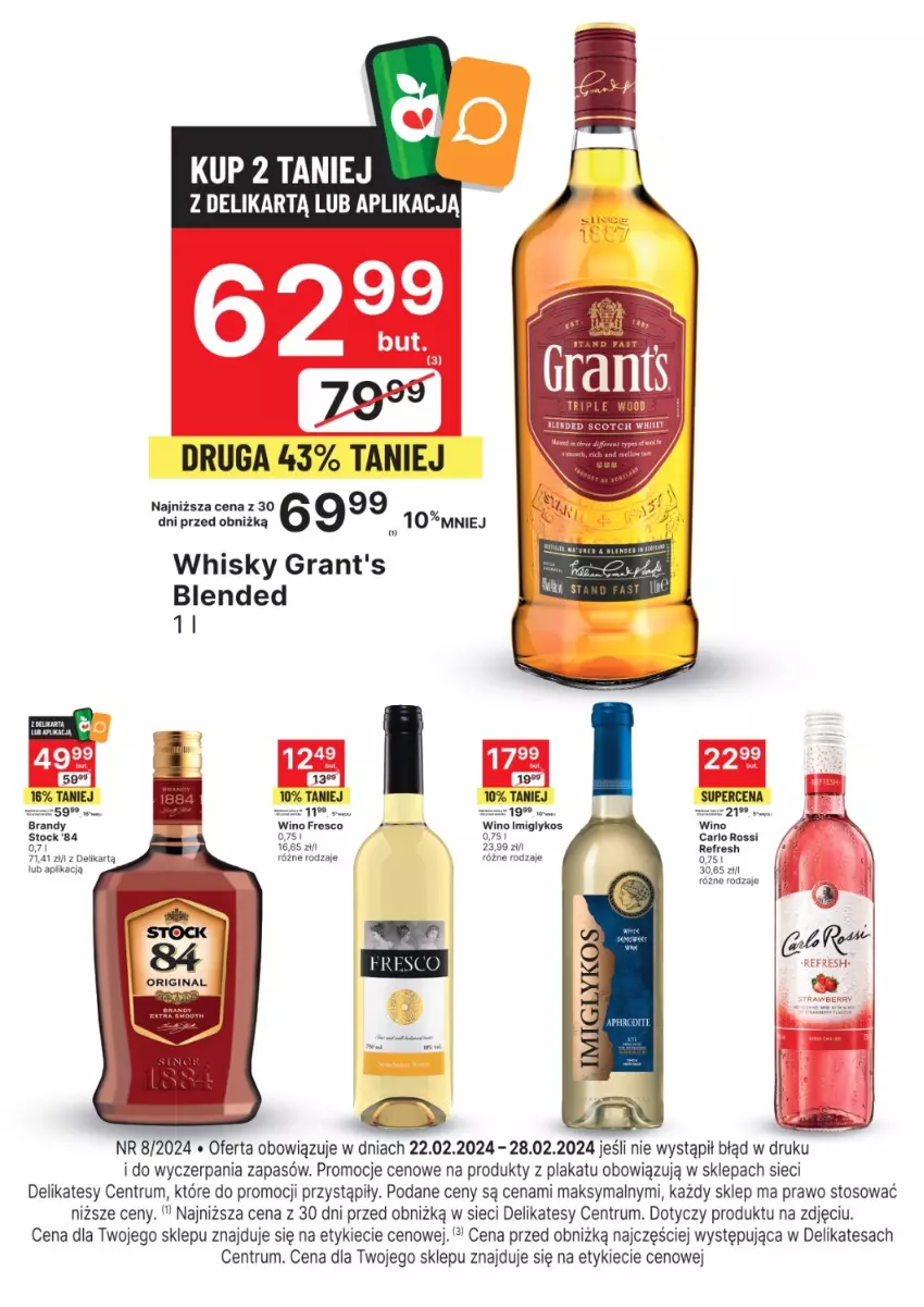 Gazetka promocyjna Delikatesy Centrum - Folder alkoholowy DC08 - ważna 22.02 do 28.02.2024 - strona 2 - produkty: Brandy, Carlo Rossi, Fresco, Gin, Gra, Grant's, Rum, Stock, Whisky, Wino