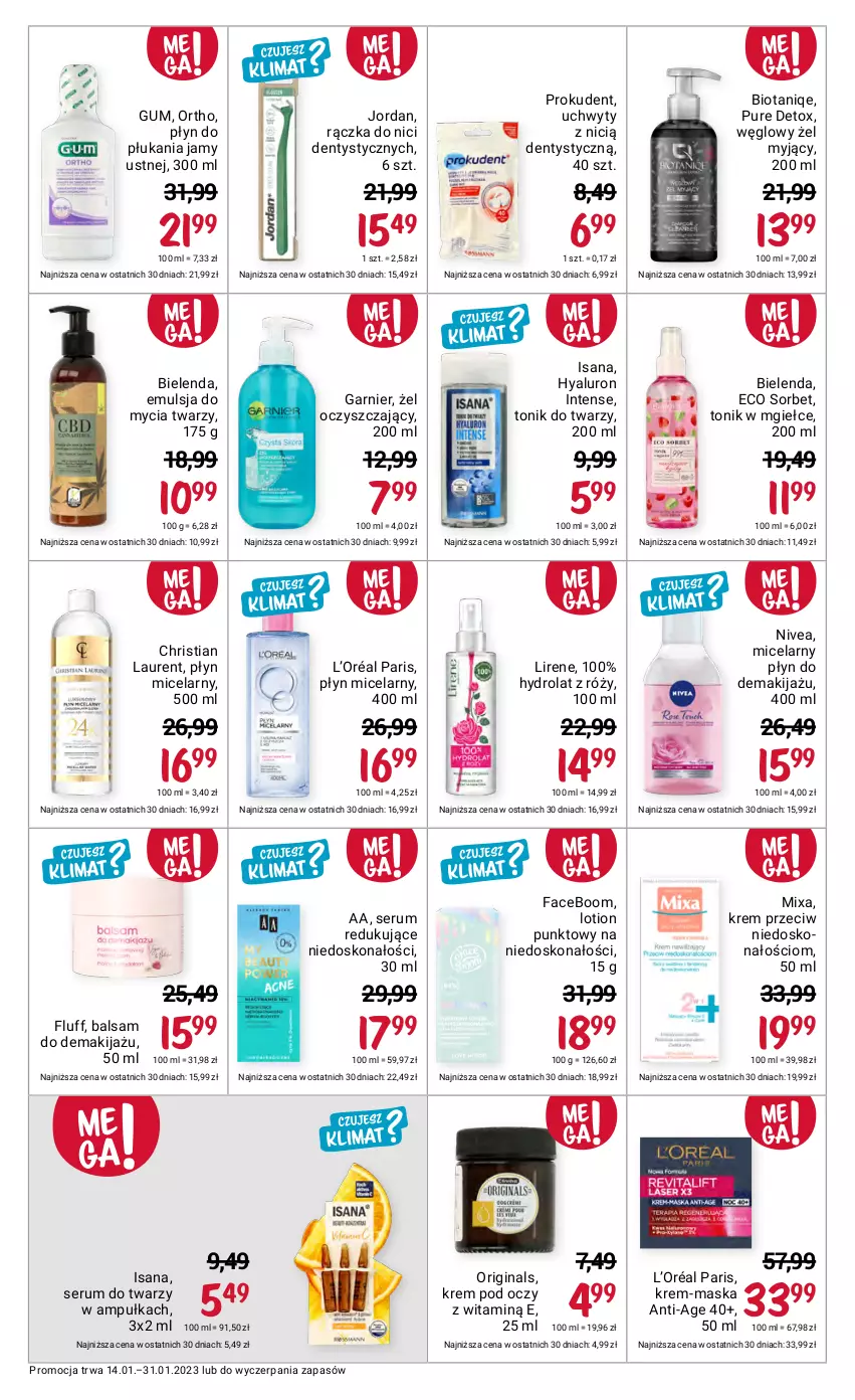 Gazetka promocyjna Rossmann - 14 stycznia - ważna 14.01 do 31.01.2023 - strona 8 - produkty: Bielenda, Emulsja, Emulsja do mycia, Fa, Garnier, Gin, Hydrolat, Isana, Krem pod oczy, L’Oréal, Laur, Lirene, Makijaż, Maska, Mixa, Nivea, Płyn do płukania, Płyn do płukania jamy ustnej, Płyn micelarny, Prokudent, Pur, Rum, Ser, Serum, Serum do twarzy, Tonik, Tonik do twarzy, Uchwyty