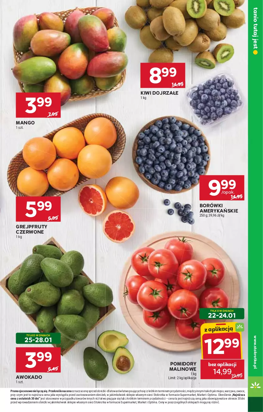 Gazetka promocyjna Stokrotka - Supermarket - ważna 22.01 do 28.01.2026 - strona 7 - produkty: Grejpfrut, Kiwi, Mango, Mięso, Optima, Owoce, Pomidory, Warzywa