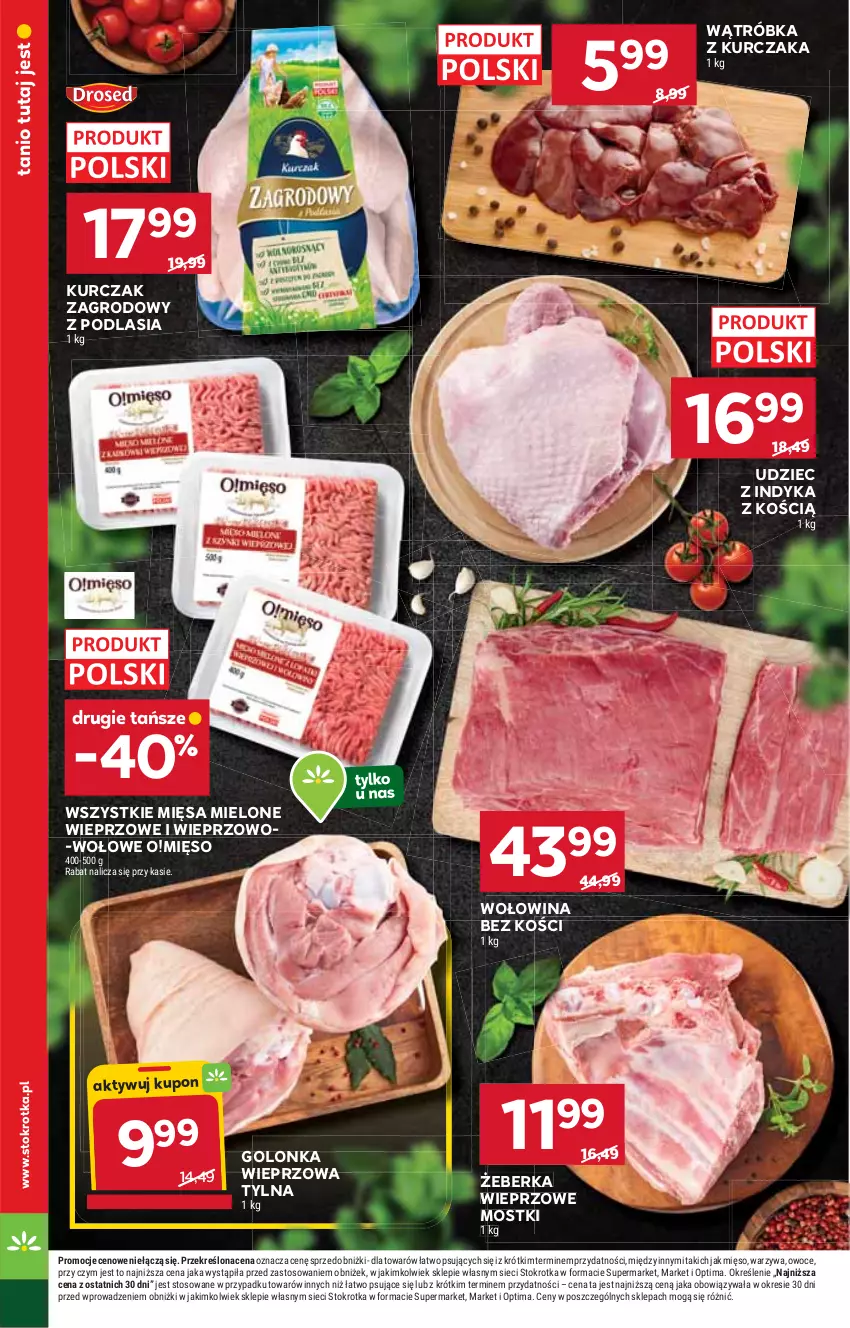 Gazetka promocyjna Stokrotka - Supermarket - ważna 22.01 do 28.01.2026 - strona 8 - produkty: Golonka wieprzowa, Kurczak, Mięso, Optima, Owoce, Udziec z indyka, Warzywa, Wołowina, Wołowina bez kości