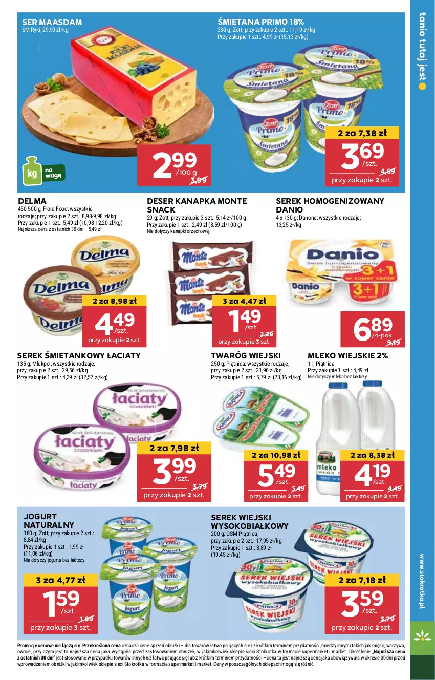 Gazetka promocyjna Stokrotka - Market - ważna 16.01 do 22.01.2025 - strona 11 - produkty: Danio, Delma, Deser, Jogurt, Jogurt naturalny, Maasdam, Mięso, Mleko, Monte, Owoce, Piątnica, Ser, Serek, Serek homogenizowany, Serek wiejski, Sok, Twaróg, Warzywa, Zott