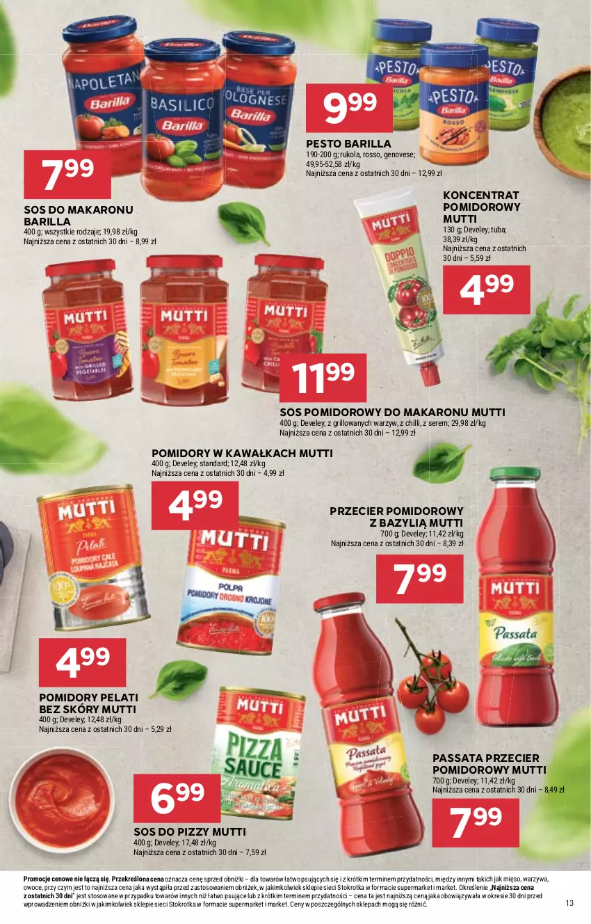 Gazetka promocyjna Stokrotka - Supermarket - ważna 14.03 do 20.03.2024 - strona 13 - produkty: Barilla, Bazyl, Grill, Kawa, Koncentrat pomidorowy, Kuchnia, Makaron, Mięso, Owoce, Pesto, Pomidory, Pomidory w kawałkach, Rukola, Ser, Sos, Sos do makaronu, Sos do pizzy, Sos pomidorowy, Warzywa