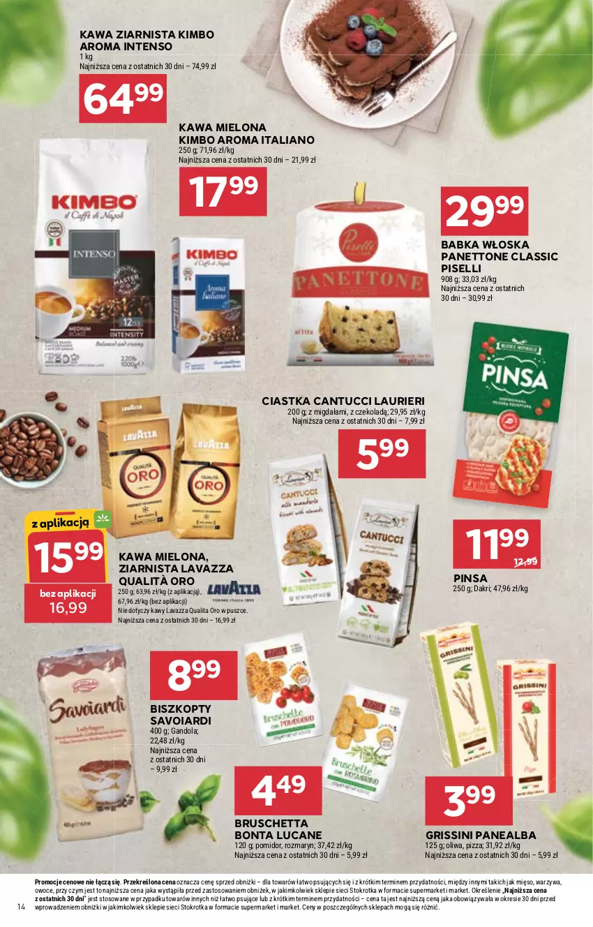 Gazetka promocyjna Stokrotka - Supermarket - ważna 14.03 do 20.03.2024 - strona 14 - produkty: Babka, Biszkopty, Ciastka, Grissini, Kawa, Kawa mielona, Kawa ziarnista, Laur, Lavazza, Mięso, Owoce, Pizza, Warzywa