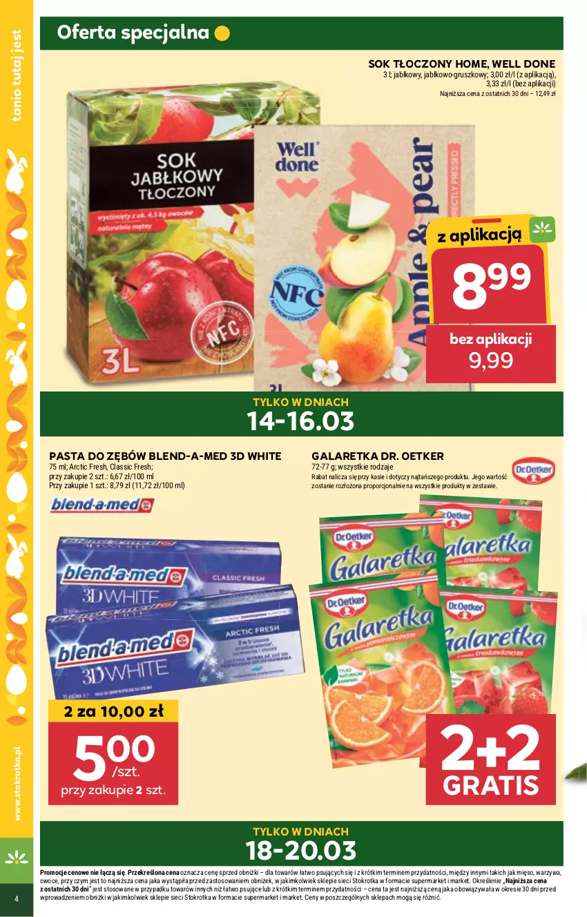 Gazetka promocyjna Stokrotka - Supermarket - ważna 14.03 do 20.03.2024 - strona 4 - produkty: Blend-a-Med, Dr. Oetker, Gala, Galaretka, Gra, Mięso, Owoce, Pasta do zębów, Por, Sok, Warzywa