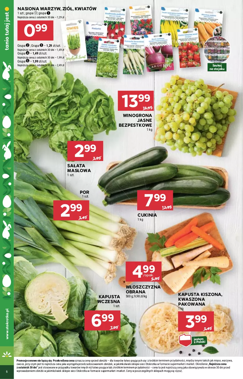 Gazetka promocyjna Stokrotka - Supermarket - ważna 14.03 do 20.03.2024 - strona 6 - produkty: Masło, Mięso, Owoce, Por, Sałat, Sałata masłowa, Stojak, Warzywa, Wino, Winogrona