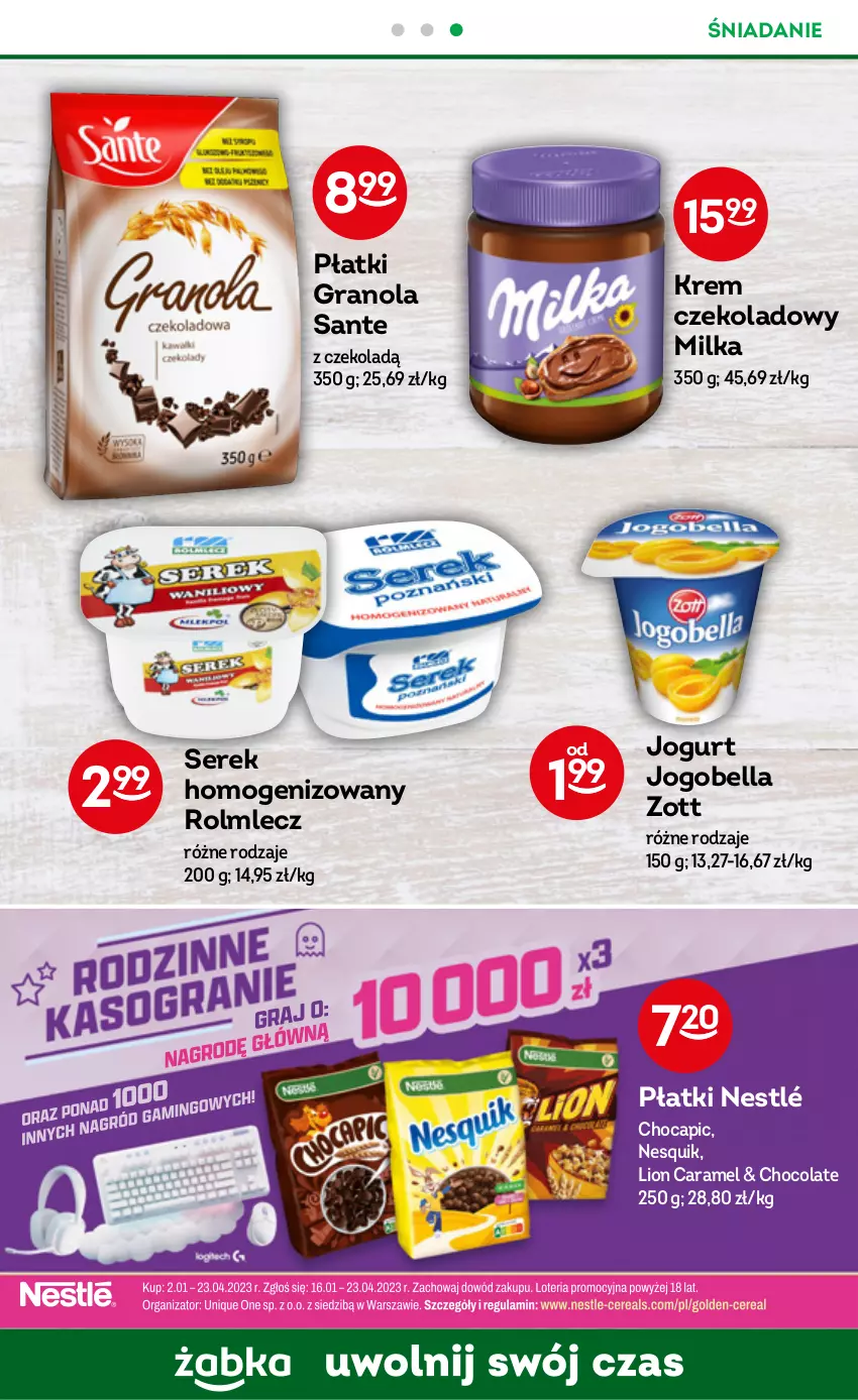 Gazetka promocyjna Żabka - ważna 01.02 do 07.02.2023 - strona 26 - produkty: Bell, Bella, Gra, Granola, Jogobella, Jogurt, Lion, Milka, Nesquik, Nestlé, Rolmlecz, Sante, Ser, Serek, Serek homogenizowany, Zott