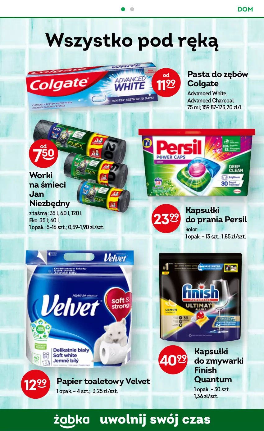 Gazetka promocyjna Żabka - ważna 01.02 do 07.02.2023 - strona 42 - produkty: Colgate, Finish, Jan Niezbędny, LG, Papier, Papier toaletowy, Pasta do zębów, Persil, Velvet, Worki na śmiec, Worki na śmieci, Zmywarki