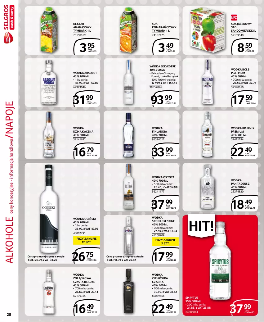 Gazetka promocyjna Selgros - Extra Oferta - ważna 01.10 do 31.10.2021 - strona 28 - produkty: Absolut, Alkohole, Ananas, Bols, Finlandia, Kaczka, Krupnik, Napoje, Nektar, Ogiński, Sok, Sok jabłkowy, Sok pomarańczowy, Stock, Tymbark, Wódka