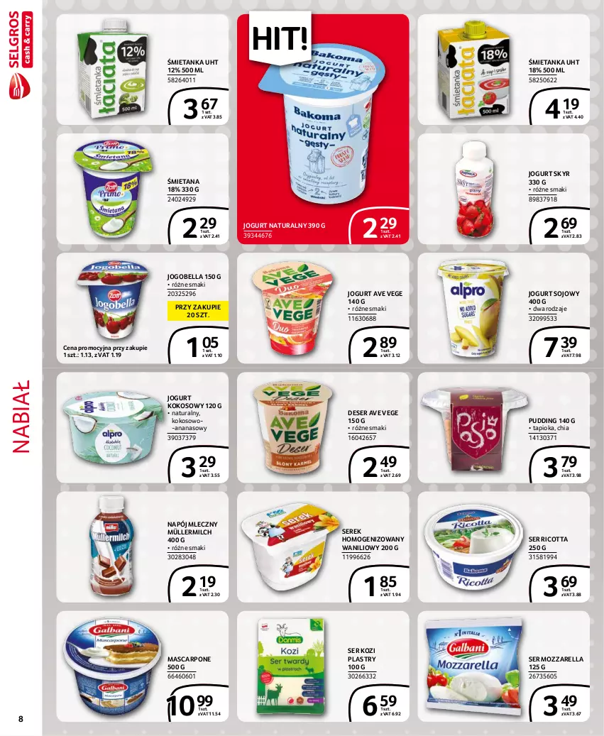 Gazetka promocyjna Selgros - Extra Oferta - ważna 01.10 do 31.10.2021 - strona 8 - produkty: Ananas, Bell, Bella, Chia, Deser, Jogobella, Jogurt, Jogurt naturalny, Kokos, Mascarpone, Mozzarella, Müller, Müllermilch, Napój, Napój mleczny, Pudding, Ricotta, Ser, Ser kozi, Serek, Serek homogenizowany