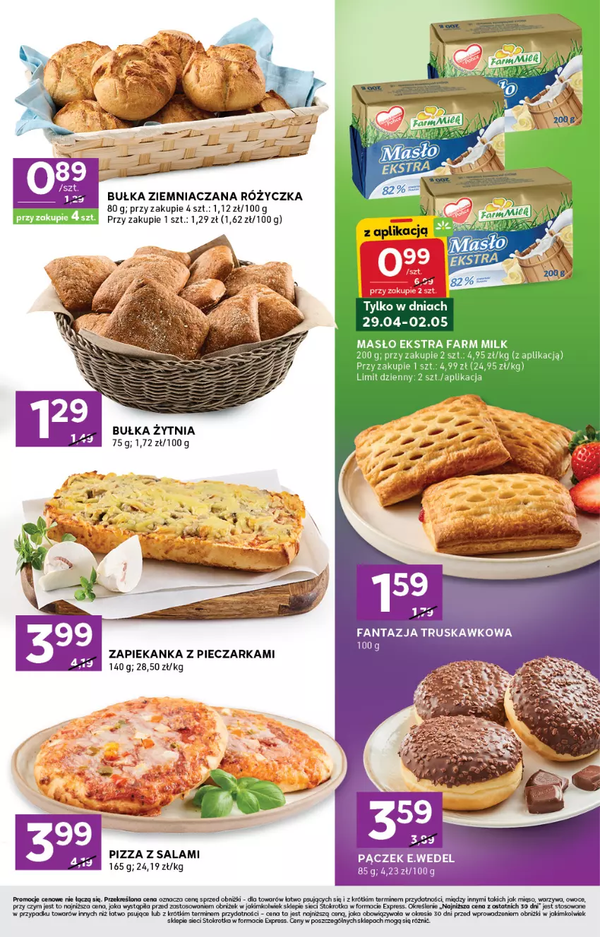 Gazetka promocyjna Stokrotka - Stokrotka Express - ważna 29.04 do 06.05.2026 - strona 3 - produkty: Bułka, Fa, Fanta, Farm Milk, Masło, Mięso, Owoce, Pączek, Piec, Pieczarka, Pizza, Salami, Warzywa, Zapiekanka