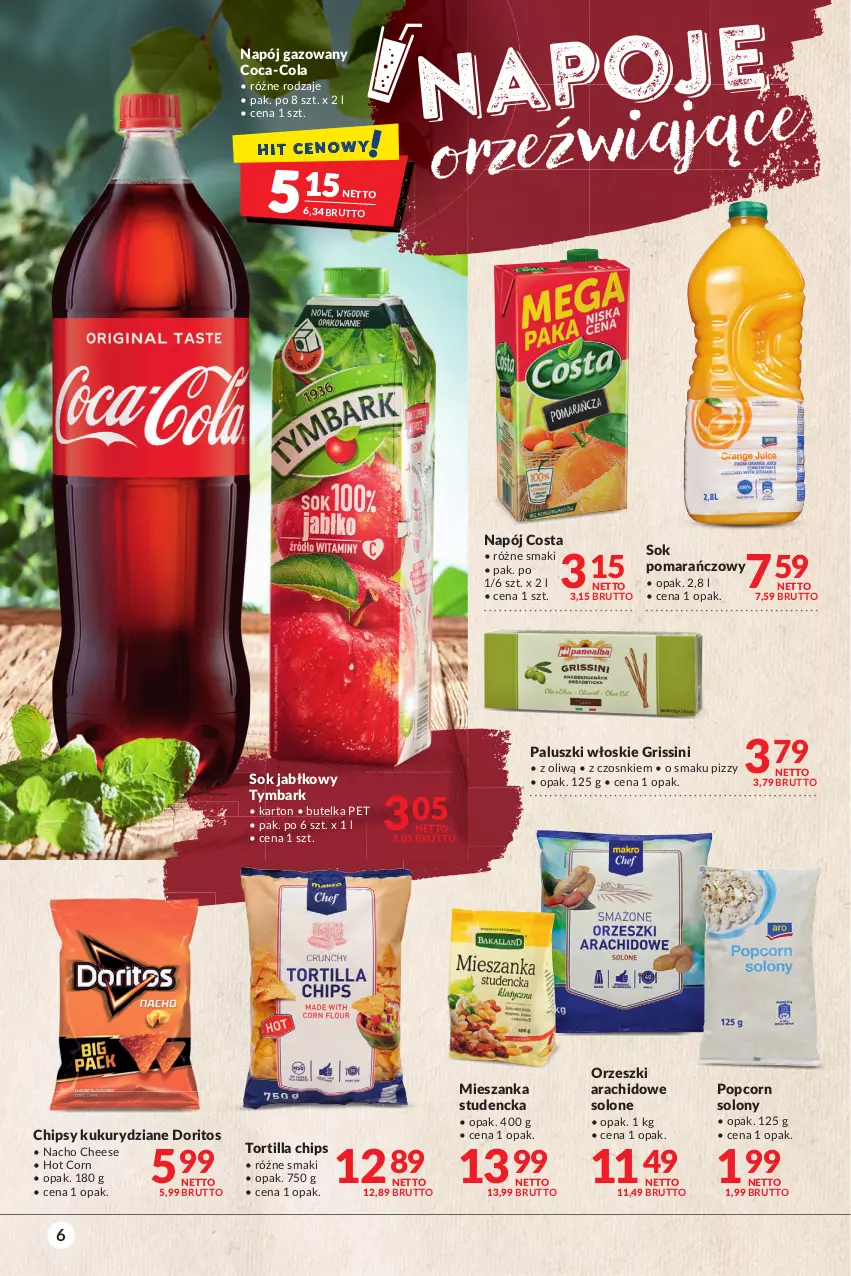 Gazetka promocyjna Makro - [Oferta specjalna] Grilluj z nami - ważna 19.04 do 02.05.2022 - strona 6 - produkty: Chipsy, Coca-Cola, Grissini, Mieszanka studencka, Napój, Napój gazowany, Orzeszki, Popcorn, Sok, Sok jabłkowy, Sok pomarańczowy, Tortilla, Tortilla Chips, Tymbark