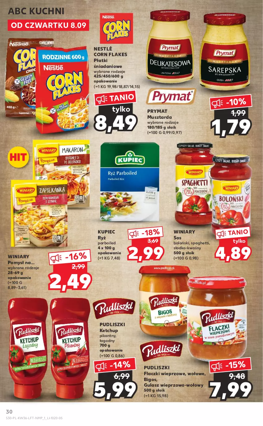 Gazetka promocyjna Kaufland - OFERTA TYGODNIA - ważna 08.09 do 14.09.2022 - strona 30 - produkty: Bigos, Corn flakes, Danio, Ketchup, Kupiec, Mus, Musztarda, Nestlé, Piec, Prymat, Pudliszki, Ryż, Sos, Spaghetti, Winiary