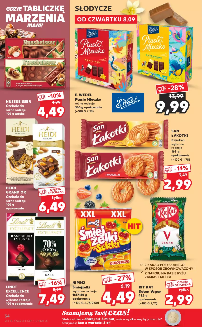 Gazetka promocyjna Kaufland - OFERTA TYGODNIA - ważna 08.09 do 14.09.2022 - strona 34 - produkty: Baton, Ciastka, Czekolada, E. Wedel, Gra, Kakao, Kit Kat, Lindt, Mleczko, Nimm2, Olej, Ptasie mleczko, Ryż, Ser