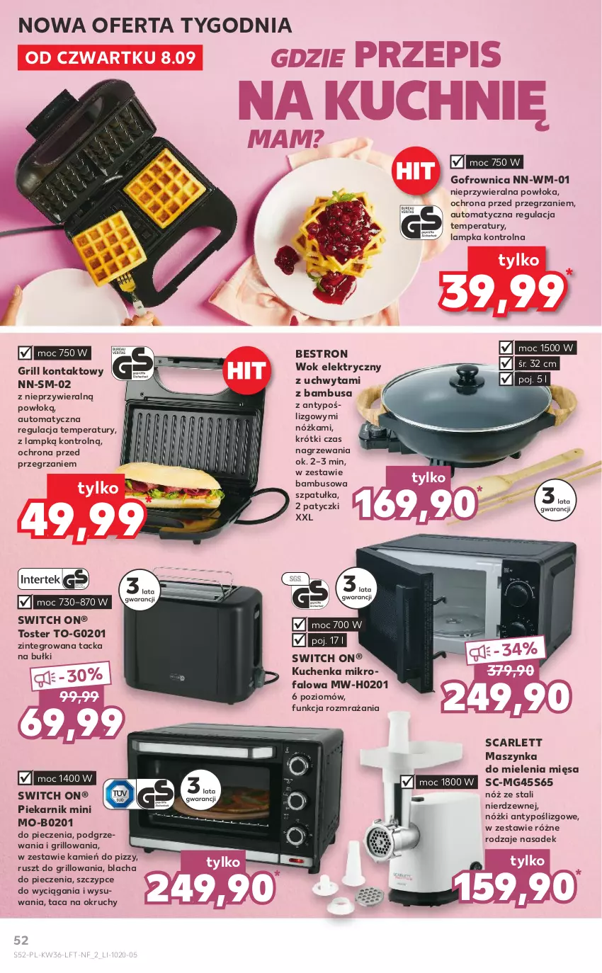 Gazetka promocyjna Kaufland - OFERTA TYGODNIA - ważna 08.09 do 14.09.2022 - strona 52 - produkty: Blacha do pieczenia, Fa, Gofrownica, Grill, Grill kontaktowy, Kuchenka mikrofalowa, Maszynka, Maszynka do mielenia, Piec, Piekarnik, Szczypce, Szpatułka, Szynka, Taca, Toster