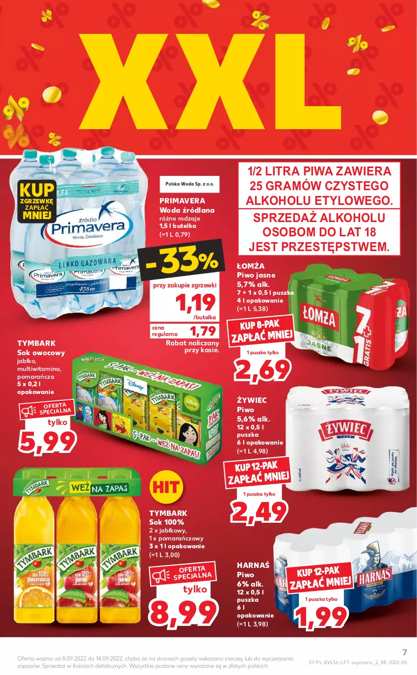 Gazetka promocyjna Kaufland - OFERTA TYGODNIA - ważna 08.09 do 14.09.2022 - strona 7 - produkty: Gra, Harnaś, LANA, Piwa, Piwo, Piwo jasne, Prima, Primavera, Sok, Tymbark, Woda