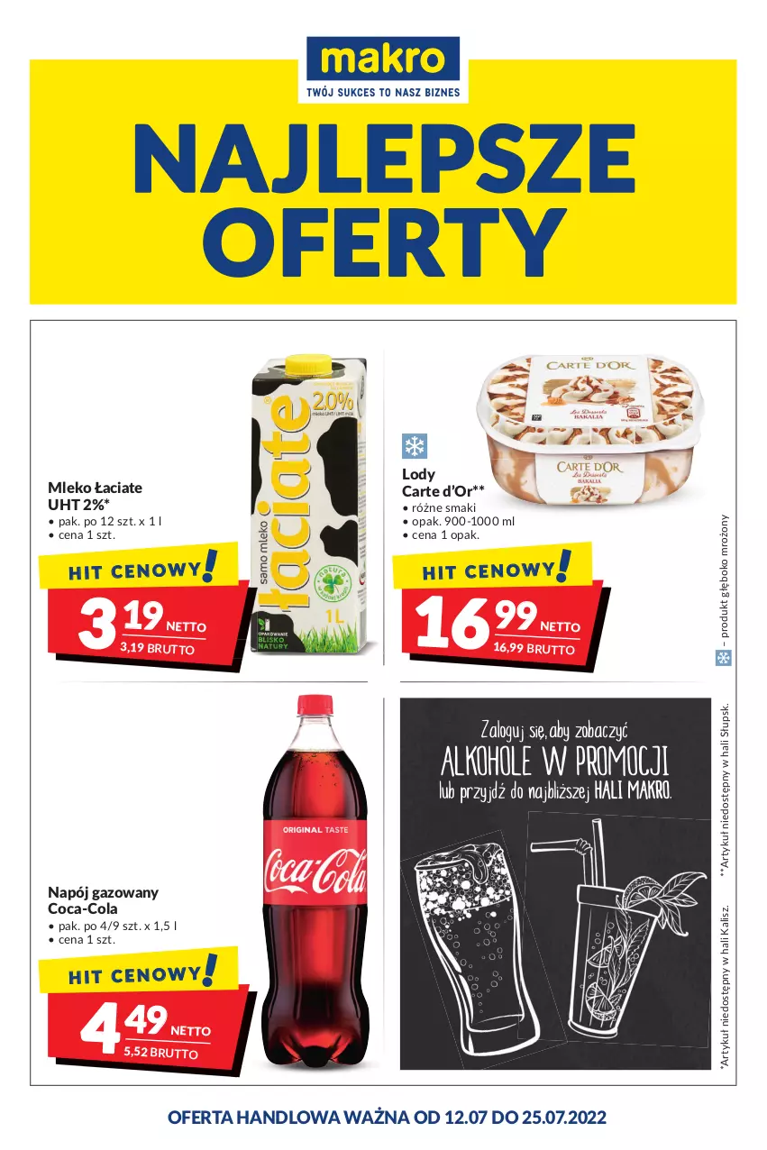 Gazetka promocyjna Makro - [Oferta promocyjna] Artykuły spożywcze i przemysłowe - ważna 12.07 do 25.07.2022 - strona 1 - produkty: Coca-Cola, Lody, Mleko, Napój, Napój gazowany