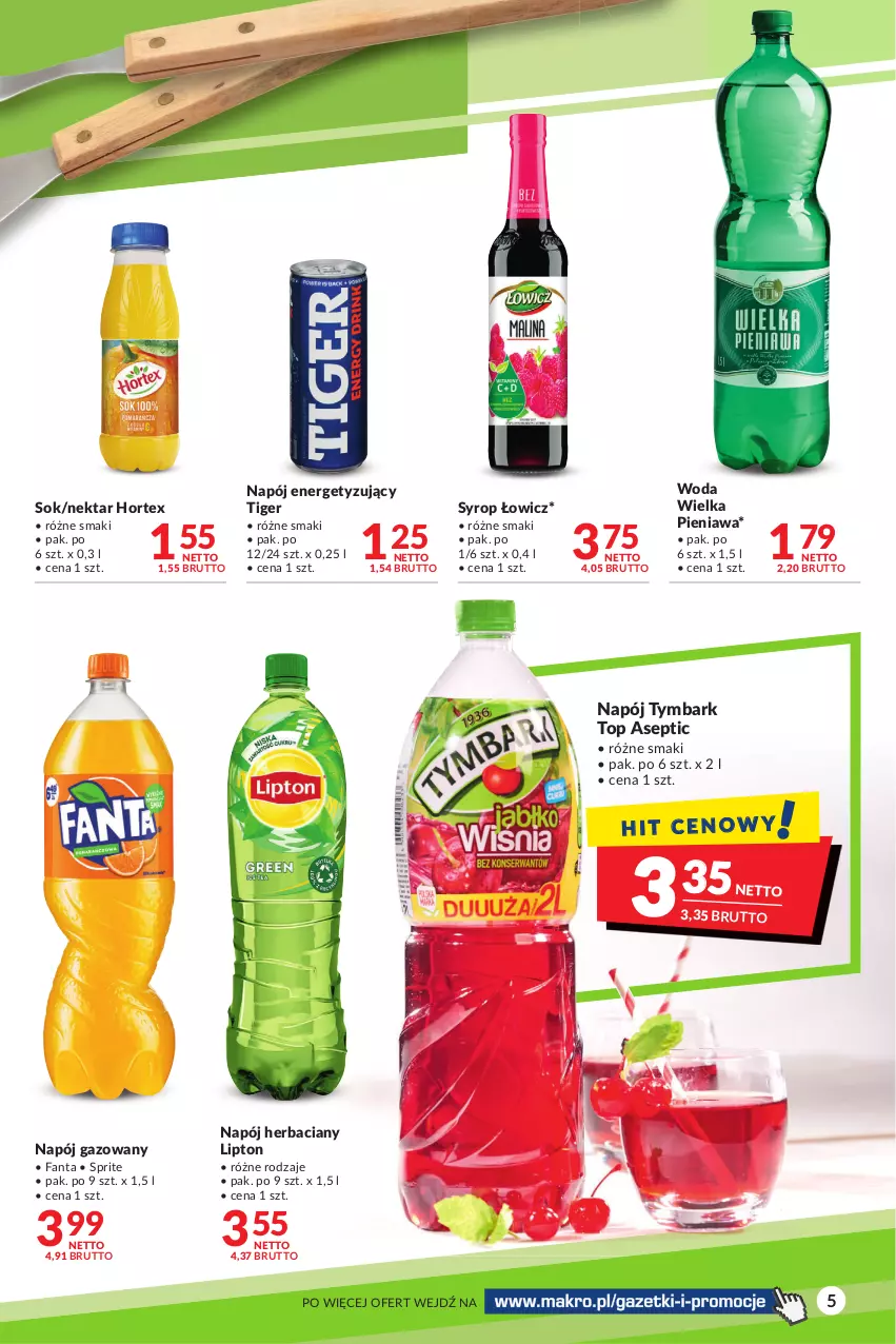 Gazetka promocyjna Makro - [Oferta promocyjna] Artykuły spożywcze i przemysłowe - ważna 12.07 do 25.07.2022 - strona 5 - produkty: Fa, Fanta, Hortex, Lipton, Napój, Napój gazowany, Nektar, Sok, Sprite, Syrop, Tiger, Top, Tymbark, Woda