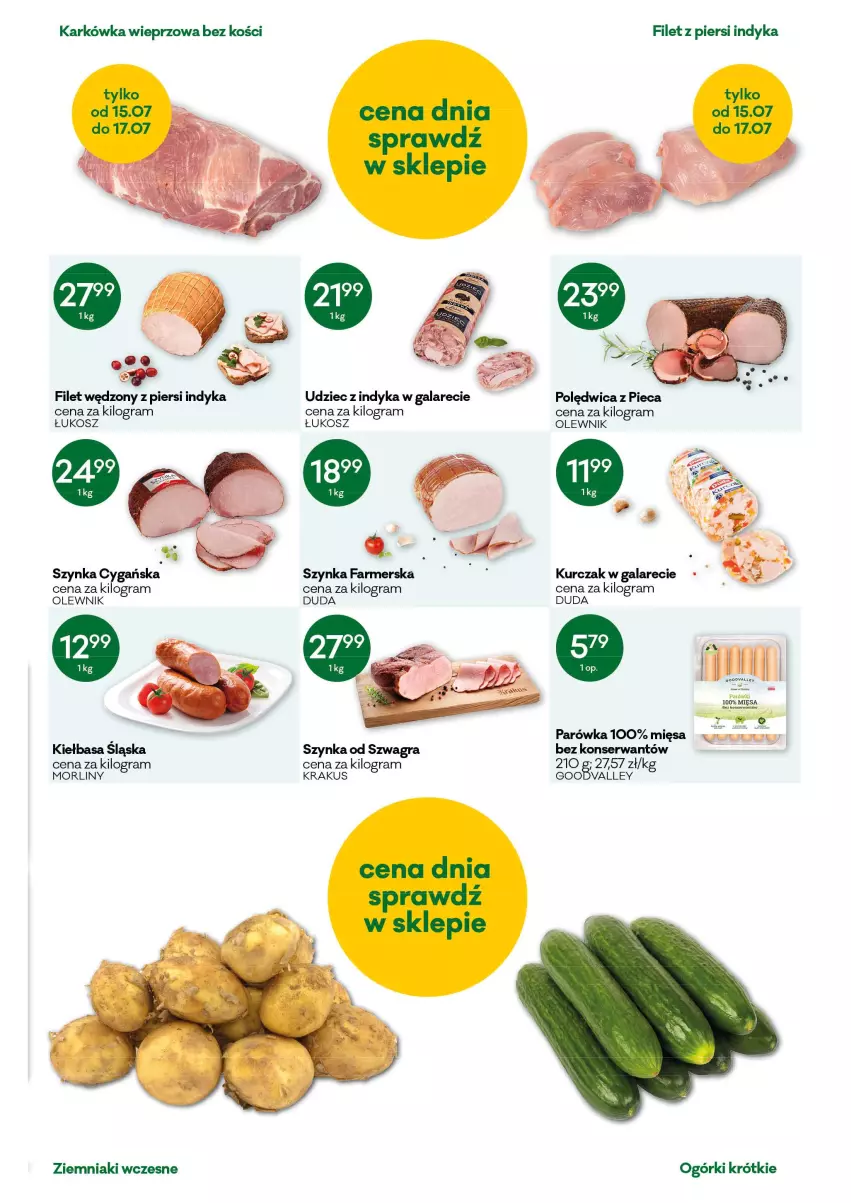 Gazetka promocyjna Groszek - Gazetka - ważna 15.07 do 27.07.2021 - strona 3 - produkty: Duda, Fa, Filet z piersi indyka, Gala, Gra, Karkówka wieprzowa, Kiełbasa, Kiełbasa śląska, Kosz, Krakus, Kurczak, Morliny, Olewnik, Piec, Polędwica, Ser, Szynka, Szynka cygańska, Udziec z indyka, Udziec z indyka w galarecie, Ziemniaki