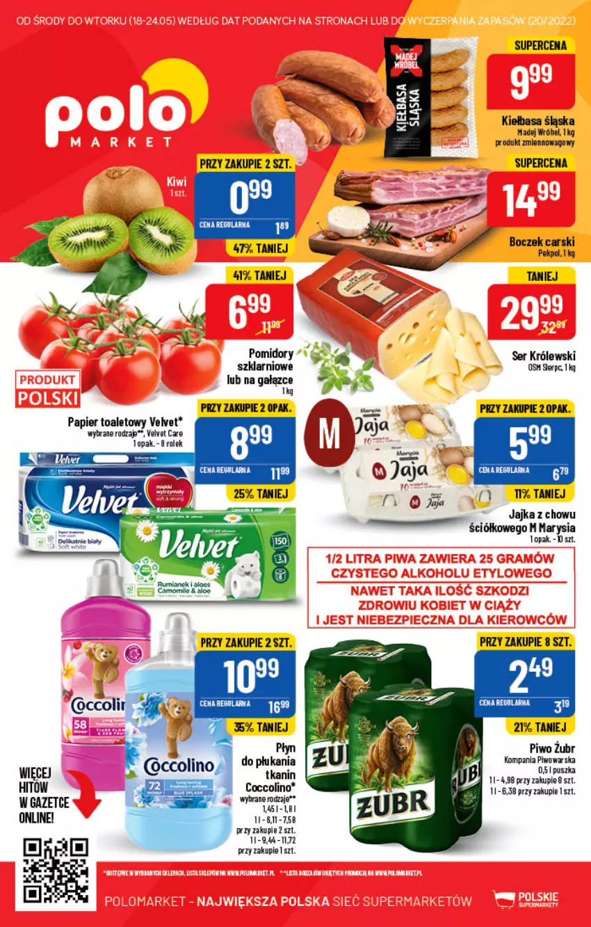 Gazetka promocyjna PoloMarket - Gazetka pomocyjna - ważna 18.05 do 24.05.2022 - strona 54 - produkty: Boczek, Cars, Kiełbasa, Kiełbasa śląska, Królewski, Papier, Papier toaletowy, Pekpol, Piwo, Pomidory, Ser, Velvet