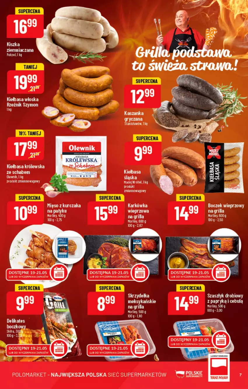 Gazetka promocyjna PoloMarket - Gazetka pomocyjna - ważna 18.05 do 24.05.2022 - strona 7 - produkty: Boczek, Boczek wieprzowy, Fa, Grill, Gry, Kasza, Kaszanka, Kiełbasa, Kurczak, Mięso