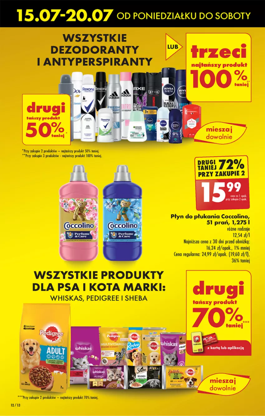 Gazetka promocyjna Biedronka - Od poniedzialku - ważna 15.07 do 20.07.2024 - strona 13 - produkty: Antyperspirant, Coccolino, Dezodorant, Pedigree, Płyn do płukania, Sheba, Whiskas