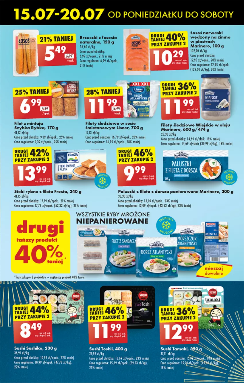 Gazetka promocyjna Biedronka - Od poniedzialku - ważna 15.07 do 20.07.2024 - strona 21 - produkty: Anew, Dorsz, Filet z mintaja, Frosta, Lisner, Mintaj, Olej, Sos, Stek, Sushi