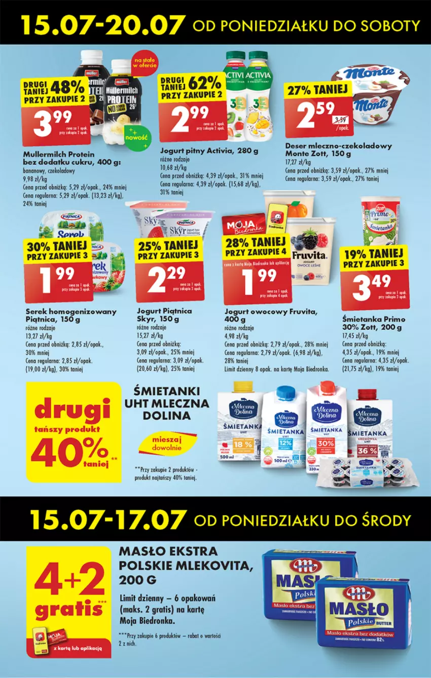 Gazetka promocyjna Biedronka - Od poniedzialku - ważna 15.07 do 20.07.2024 - strona 33 - produkty: Activia, Deser, Dron, Gra, Jogurt, Jogurt owocowy, Jogurt pitny, Masło, Mięta, Mleko, Mlekovita, Monte, Piątnica, Ser, Serek, Serek homogenizowany, Zott