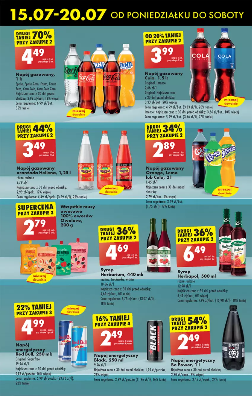 Gazetka promocyjna Biedronka - Od poniedzialku - ważna 15.07 do 20.07.2024 - strona 45 - produkty: Coca-Cola, Fa, Fanta, Gin, Hellena, Herbapol, Lack, Mus, Napój, Napój energetyczny, Napój gazowany, Oranżada, Red Bull, Sprite, Syrop