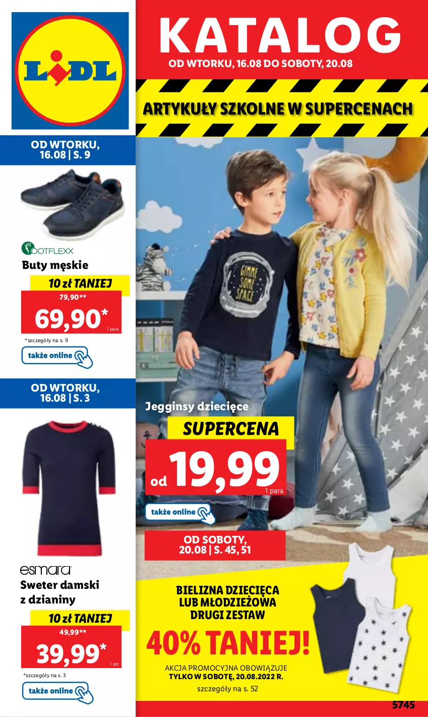 Gazetka promocyjna Lidl - GAZETKA - ważna 16.08 do 20.08.2022 - strona 1 - produkty: Bielizna, Buty, Dzieci, Gin, Sweter