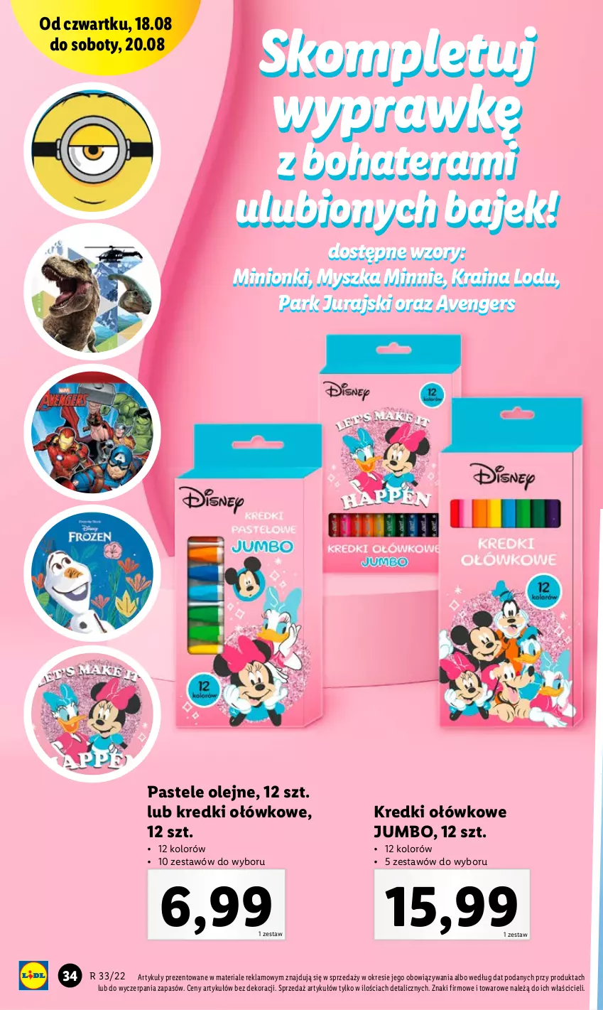 Gazetka promocyjna Lidl - GAZETKA - ważna 16.08 do 20.08.2022 - strona 36 - produkty: Avengers, Minnie, Mysz, Olej, Pastele olejne, Tera