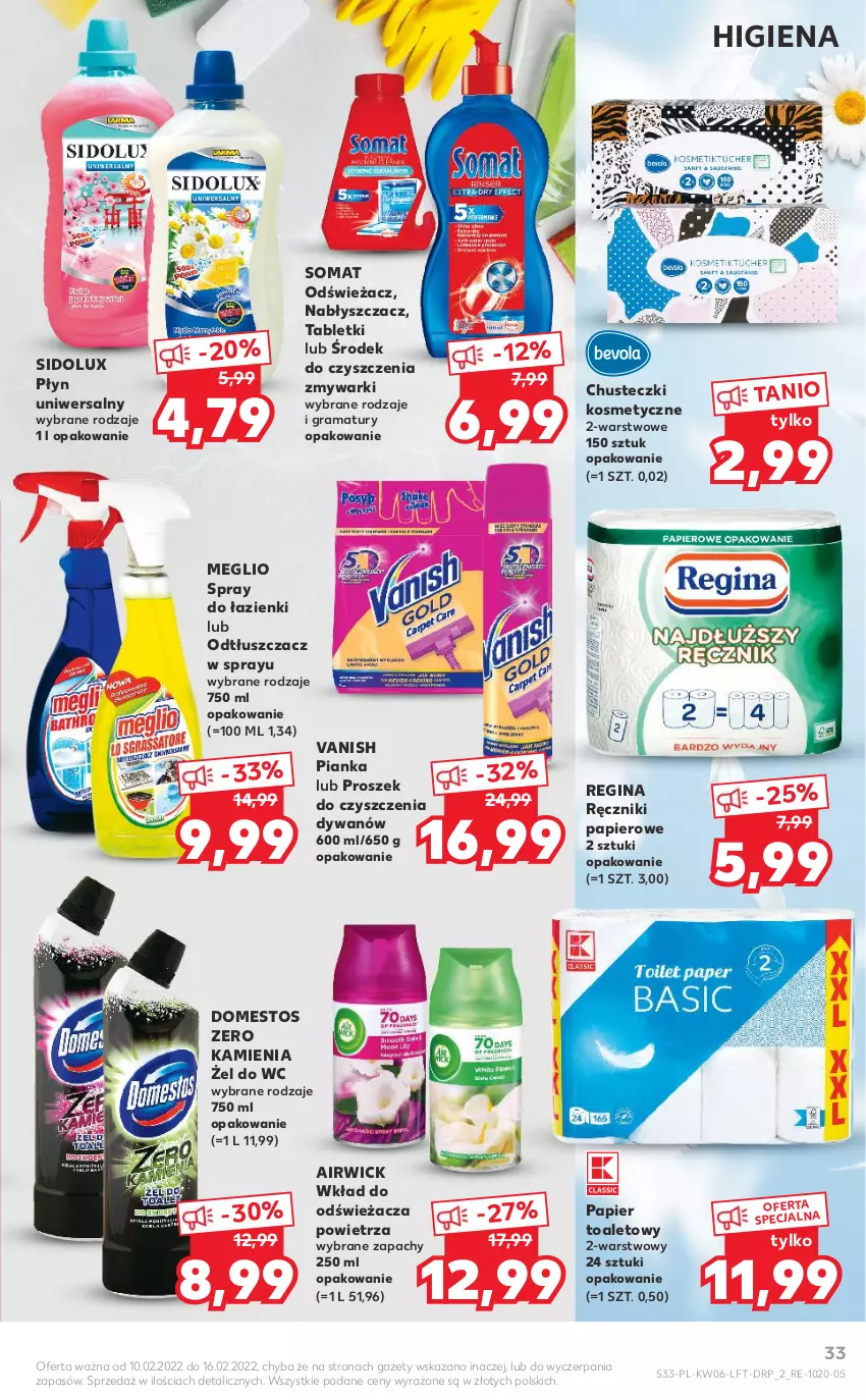 Gazetka promocyjna Kaufland - OFERTA TYGODNIA - ważna 10.02 do 16.02.2022 - strona 33 - produkty: Chusteczki, Chusteczki kosmetyczne, Domestos, Dywan, Gin, Gra, Odtłuszczacz, Papier, Papier toaletowy, Rama, Ręcznik, Ręczniki papierowe, Sidolux, Somat, Tablet, Vanish, Zmywarki