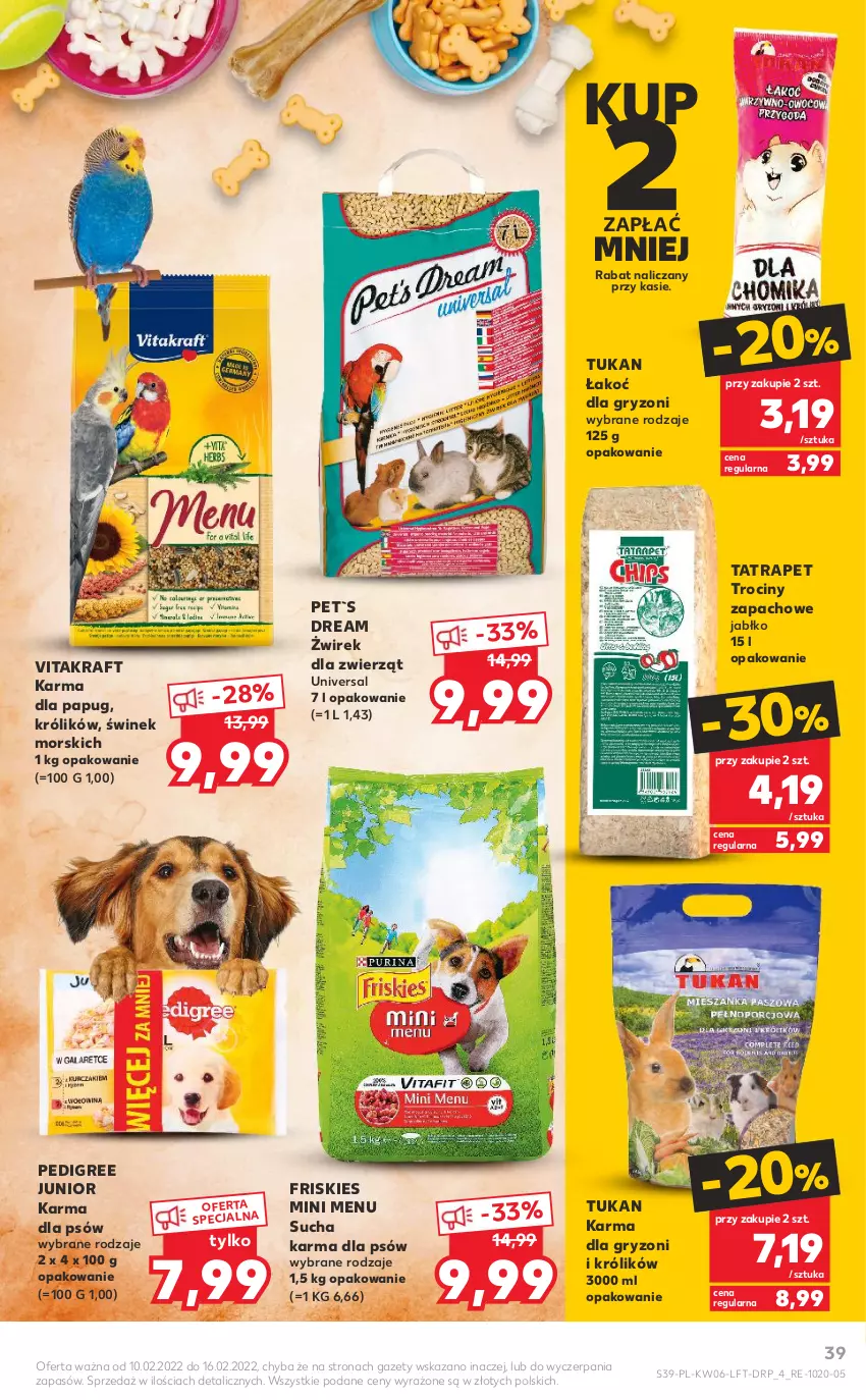 Gazetka promocyjna Kaufland - OFERTA TYGODNIA - ważna 10.02 do 16.02.2022 - strona 39 - produkty: Friskies, Gry, Karma dla gryzoni, Królik, Pedigree, Sucha karma, Tatra, Vitakraft